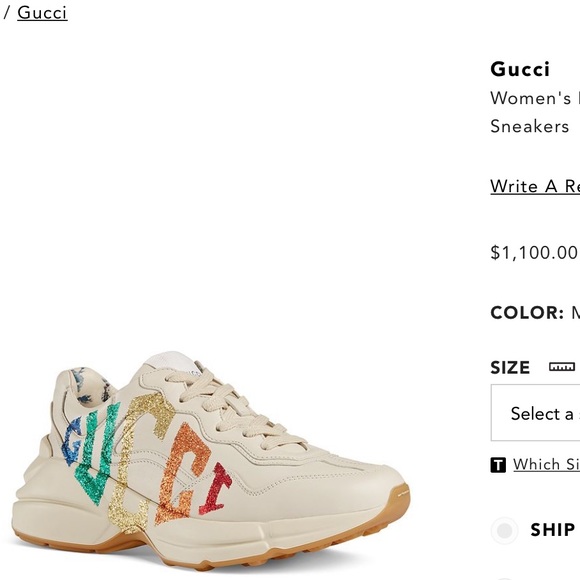 Gucci Shoes - GUCCI| Rhyton glitter logo leather sneaker| 40